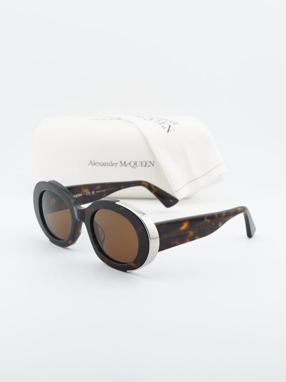 Alexander McQueen AM0445S 002 Oval Sunglasses - Havana / Brown